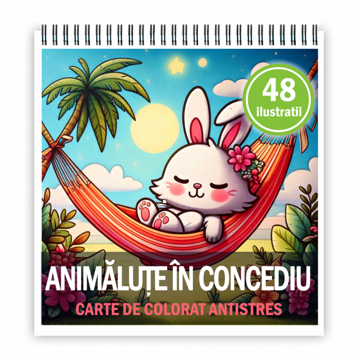 Carte de colorat antistres , 48 de ilustratii Animalute in concediu, 102 pagini [1]