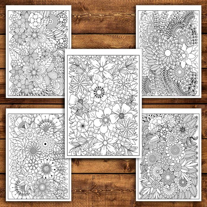 Carte de colorat antistres, 48 de ilustratii  Flori Zentangle - Volumul I [5]