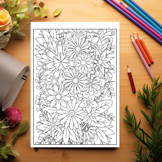Carte de colorat antistres, 48 de ilustratii  Flori Zentangle - Volumul I [3]