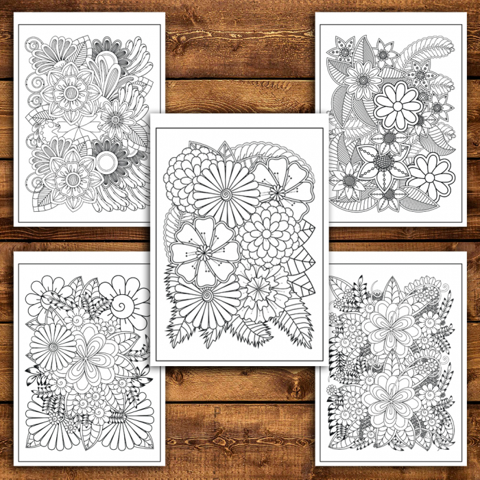 Carte de colorat antistres, 48 de ilustratii Flori Zentangle - Volumul III [5]