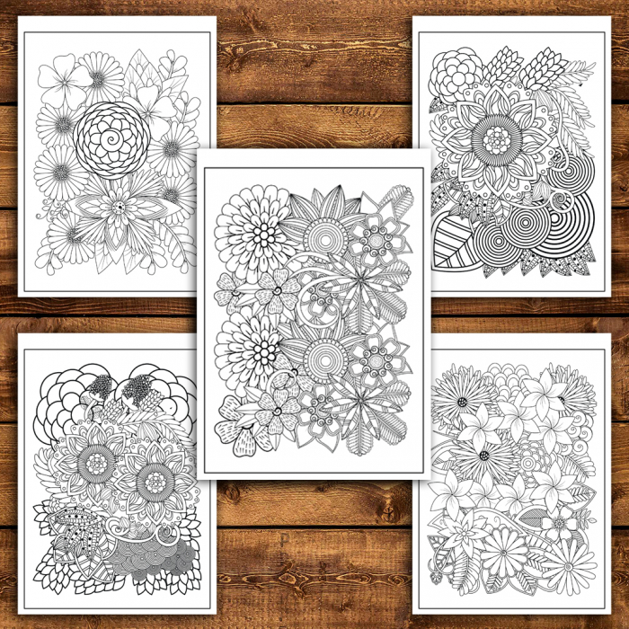 Carte de colorat antistres, 48 de ilustratii Flori Zentangle - Volumul III [4]
