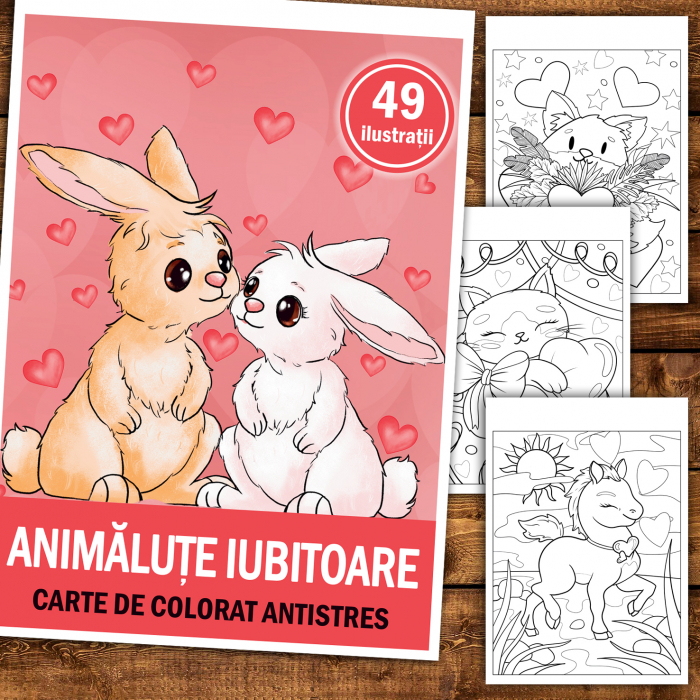 Carte de colorat antistres , 49  de ilustratii Animalute Iubitoare, 104 pagini [2]
