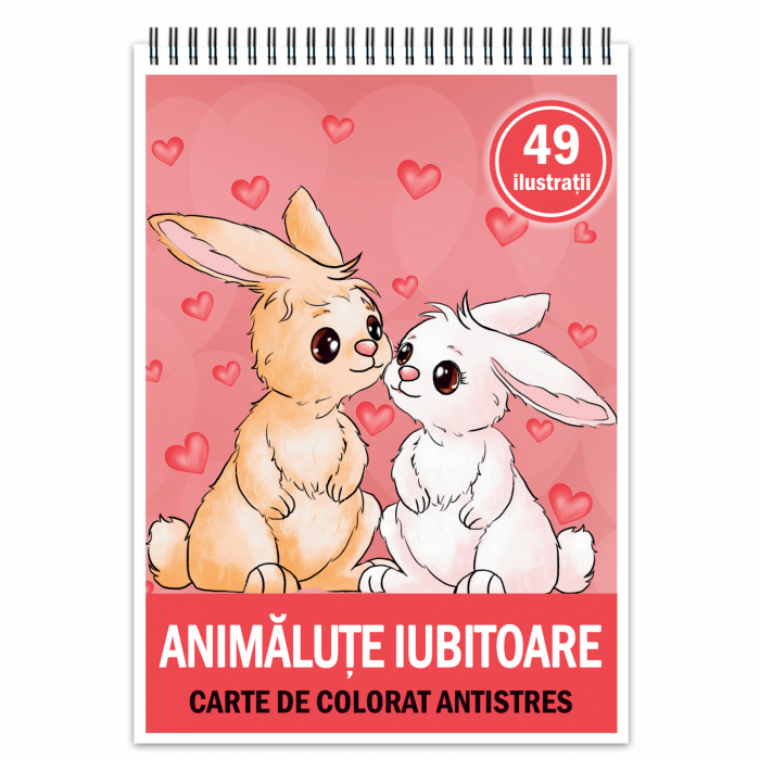 Carte de colorat antistres , 49  de ilustratii Animalute Iubitoare, 104 pagini [1]