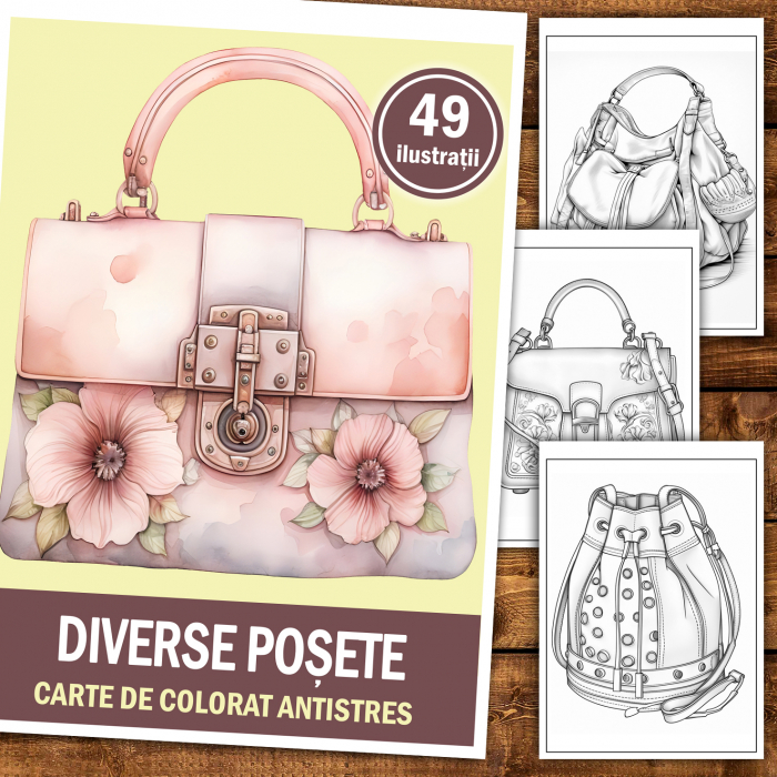 Carte de colorat antistres , 49 de ilustratii Diverse Posete, 104 pagini [2]