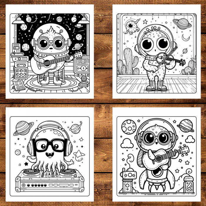 Carte de colorat antistres , 50 de ilustratii Adorable Space Musicians, 106 pagini [3]