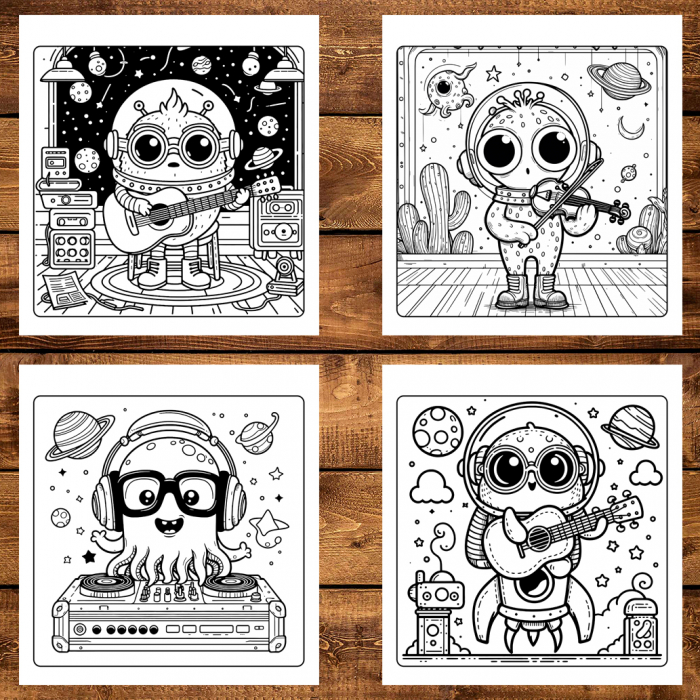 Carte de colorat antistres , 50 de ilustratii Adorable Space Musicians, 106 pagini [3]
