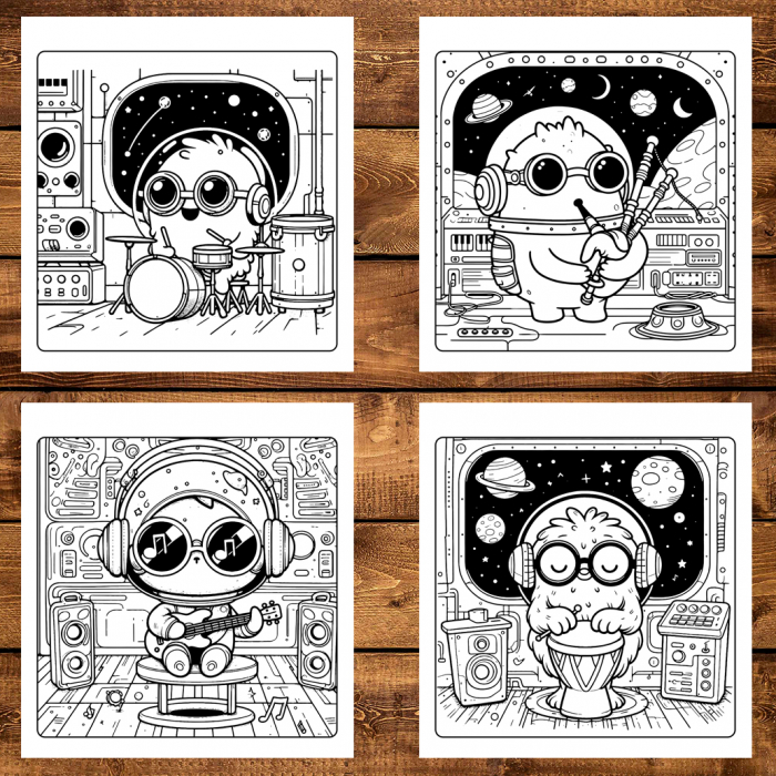 Carte de colorat antistres , 50 de ilustratii Adorable Space Musicians, 106 pagini [4]
