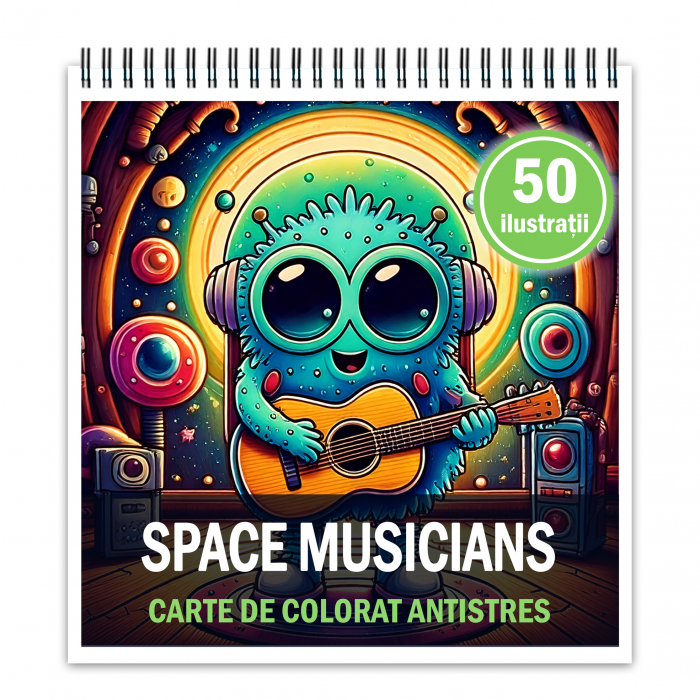 Carte de colorat antistres , 50 de ilustratii Adorable Space Musicians, 106 pagini [1]
