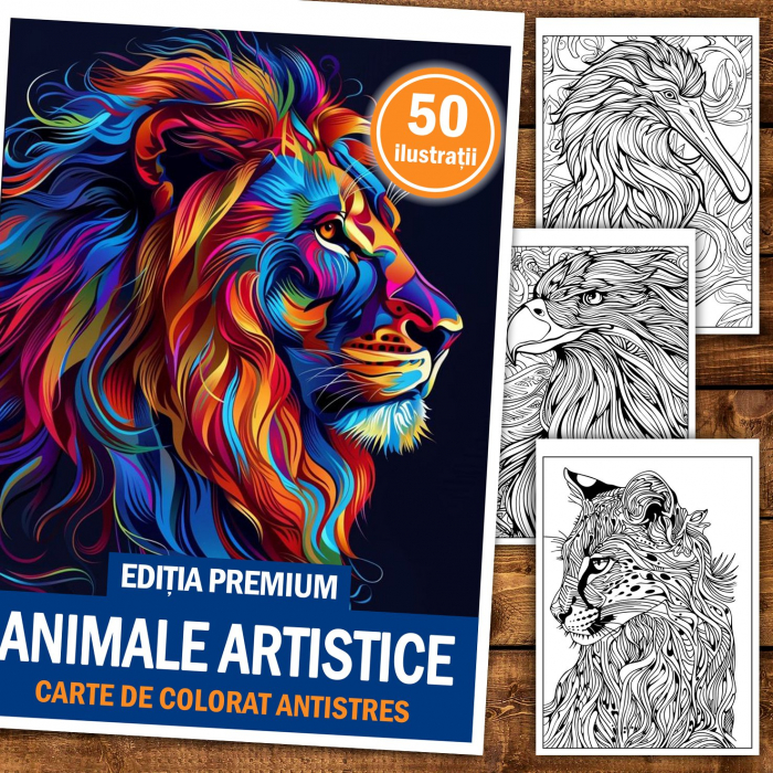 Carte de colorat antistres, 50 de ilustratii Animale Artistice - Editia Premium [2]