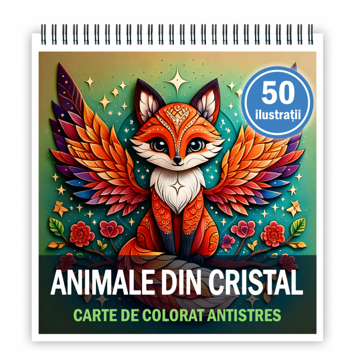 Carte de colorat antistres , 50 de ilustratii Animale din Cristal, 106 pagini [1]