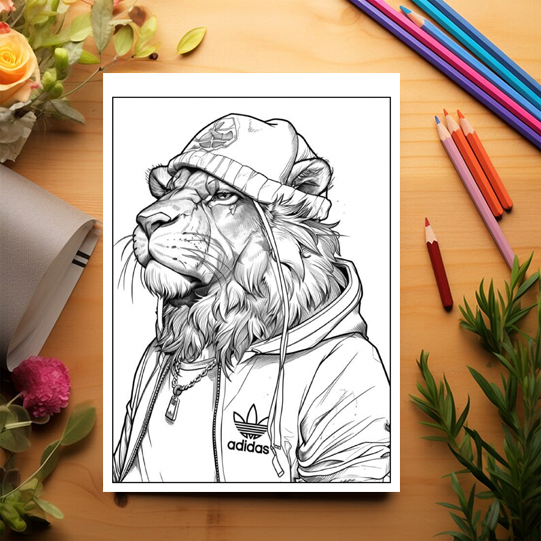 Carte de colorat antistres , 50 de ilustratii Animale Hip-Hop - Volumul I, 106 pagini [3]