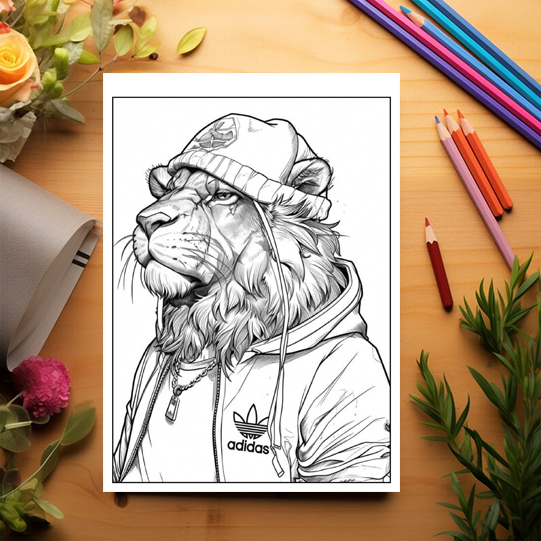 Carte de colorat antistres , 50 de ilustratii Animale Hip-Hop - Volumul I, 106 pagini [3]