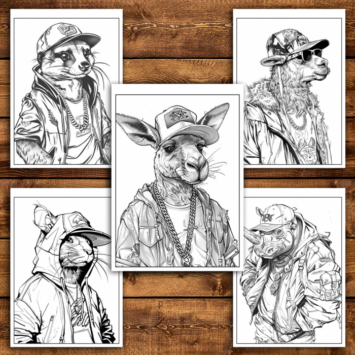 Carte de colorat antistres , 50 de ilustratii Animale Hip-Hop - Volumul I, 106 pagini [4]