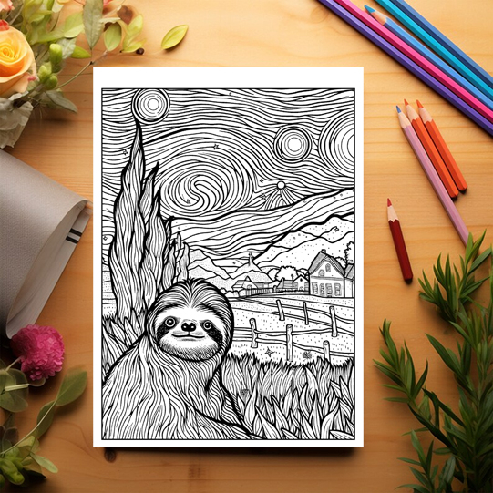 Carte de colorat antistres, 50 de ilustratii Animale in stil Van Gogh [3]
