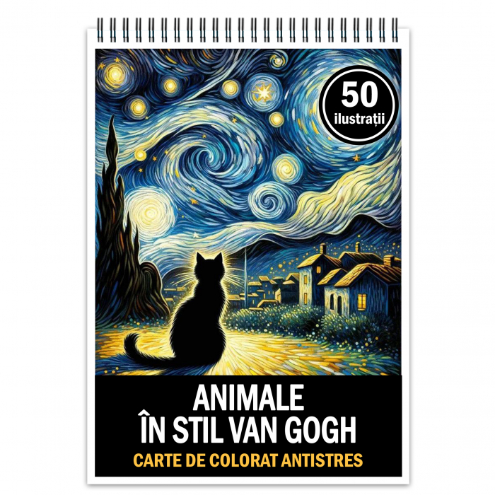 Carte de colorat antistres, 50 de ilustratii Animale in stil Van Gogh [1]