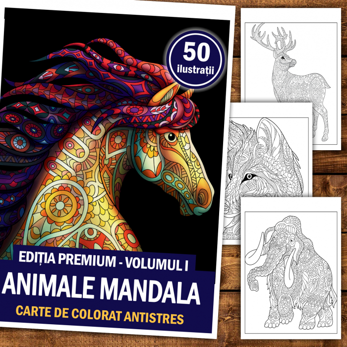 Carte de colorat antistres, 50 de ilustratii Animale Mandala - Editia Premium - Volumul I [2]