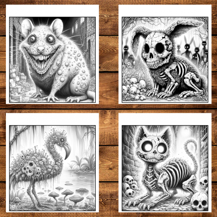Carte de colorat antistres , 50 de ilustratii Animale Zombie - Volumul II, 106 pagini [3]