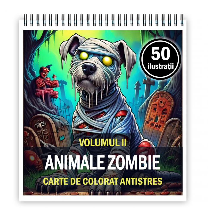 Carte de colorat antistres , 50 de ilustratii Animale Zombie - Volumul II, 106 pagini [1]