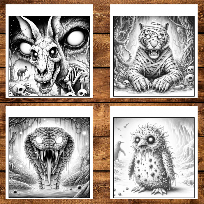 Carte de colorat antistres , 50 de ilustratii Animale Zombie - Volumul II, 106 pagini [4]