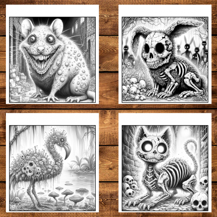 Carte de colorat antistres , 50 de ilustratii Animale Zombie - Volumul II, 106 pagini [3]