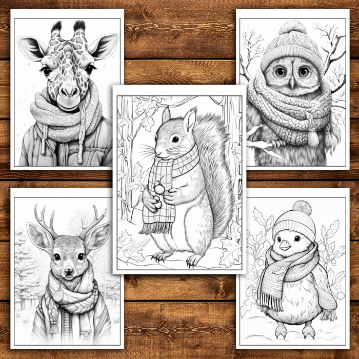 Carte de colorat antistres , 50 de ilustratii Animalute Iarna, 106 pagini [5]