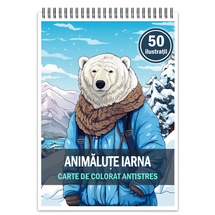 Carte de colorat antistres , 50 de ilustratii Animalute Iarna, 106 pagini [1]