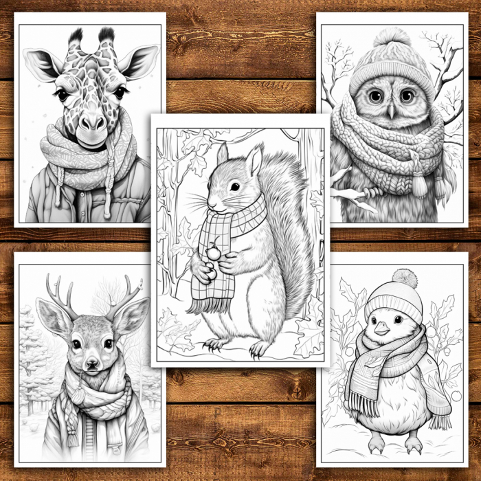 Carte de colorat antistres , 50 de ilustratii Animalute Iarna, 106 pagini [5]