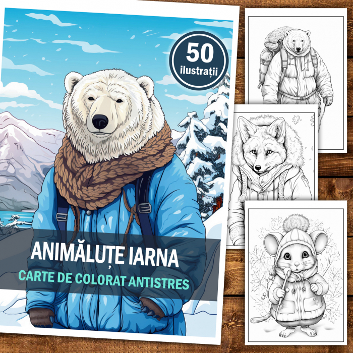 Carte de colorat antistres , 50 de ilustratii Animalute Iarna, 106 pagini [2]