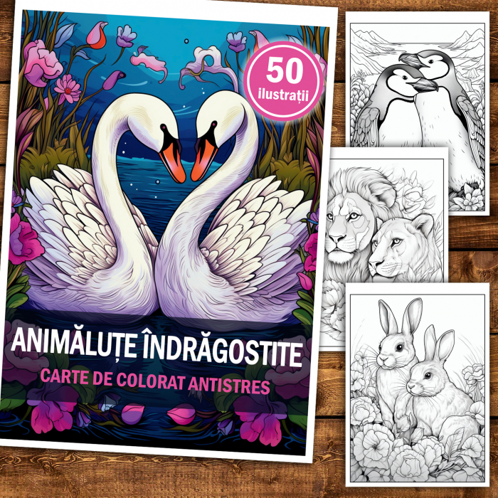 Carte de colorat antistres , 50 de ilustratii Animalute Indragostite, 106 pagini [2]