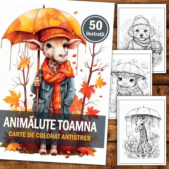 Carte de colorat antistres , 50 de ilustratii Animalute Toamna, 106 pagini [2]
