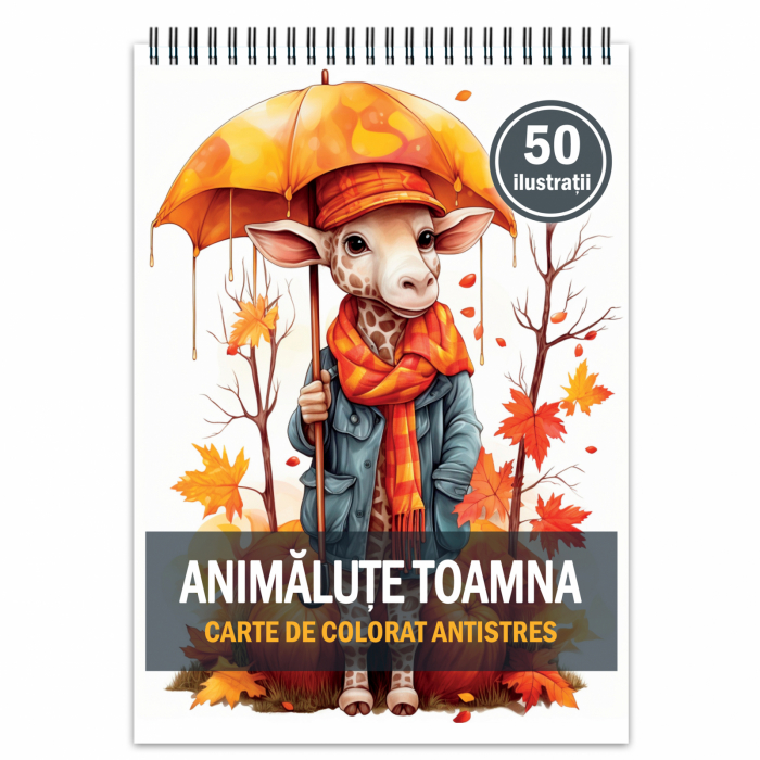 Carte de colorat antistres , 50 de ilustratii Animalute Toamna, 106 pagini [1]