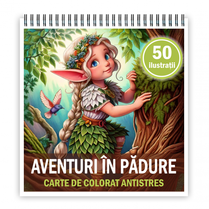 Carte de colorat antistres , 50 de ilustratii Aventuri in Padure, 106 pagini [1]