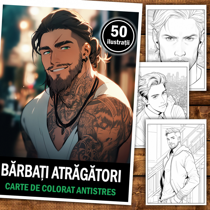 Carte de colorat antistres , 50 de ilustratii Barbati Atragatori, 106 pagini [2]