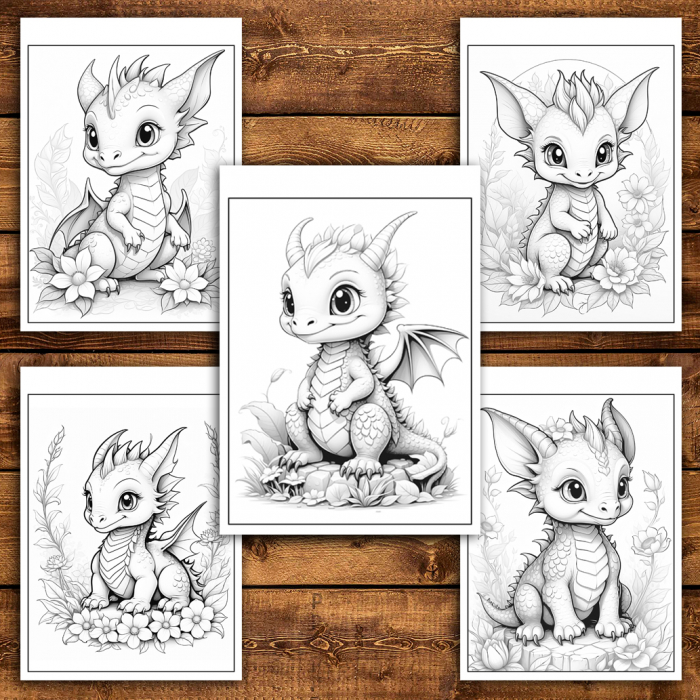 Carte de colorat antistres , 50 de ilustratii Bebe Dragoni si Flori, 106 pagini [5]