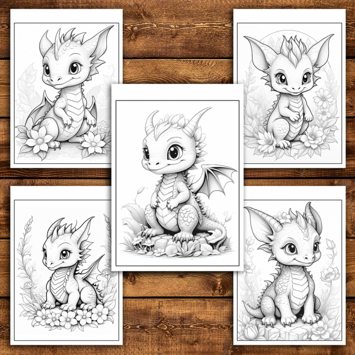 Carte de colorat antistres , 50 de ilustratii Bebe Dragoni si Flori, 106 pagini [5]