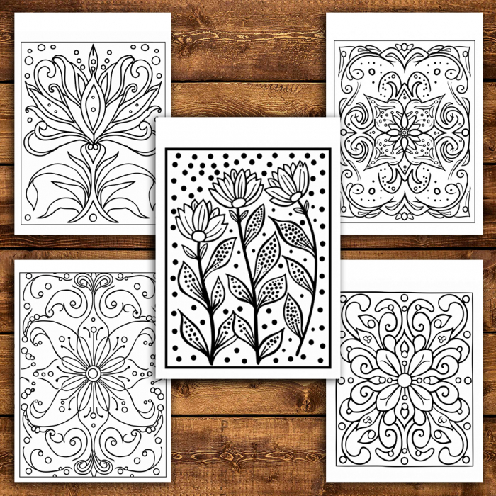Carte de colorat antistres , 50 de ilustratii Boho Folk Flowers, 106 pagini [5]