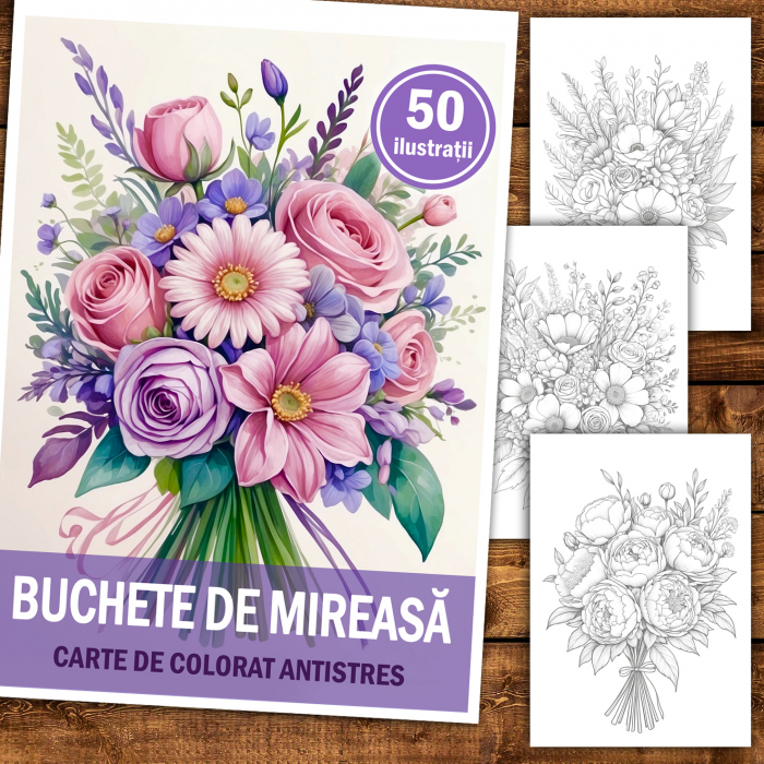 Carte de colorat antistres , 50 de ilustratii Buchete de Mireasa, 106 pagini [2]
