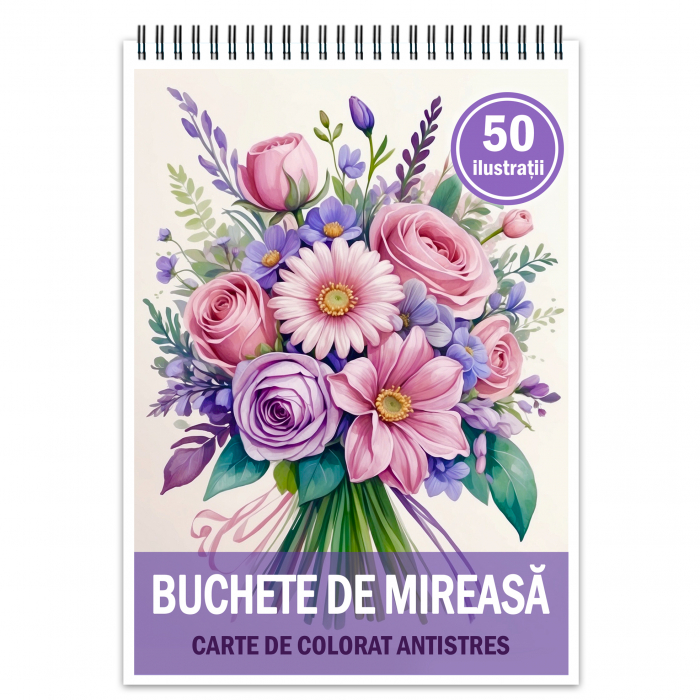 Carte de colorat antistres , 50 de ilustratii Buchete de Mireasa, 106 pagini [1]