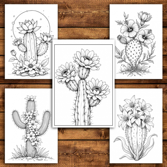 Carte de colorat antistres , 50 de ilustratii Cactusi cu Flori, 106 pagini [4]