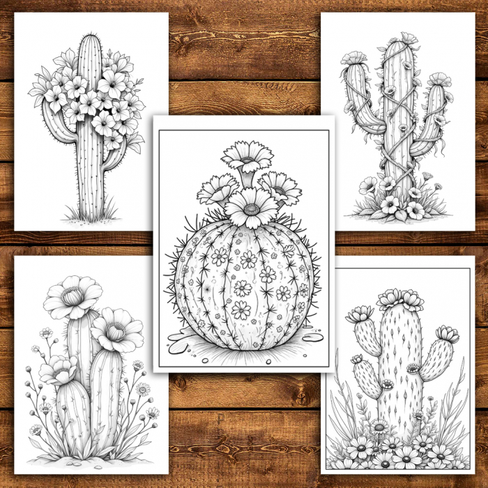 Carte de colorat antistres , 50 de ilustratii Cactusi cu Flori, 106 pagini [5]