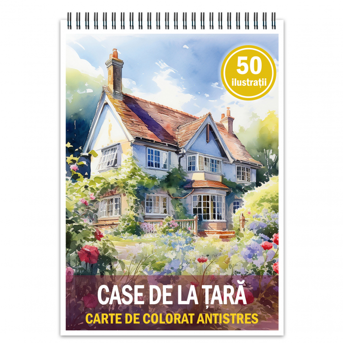 Carte de colorat antistres , 50 de ilustratii Case de la tara, 106 pagini [1]