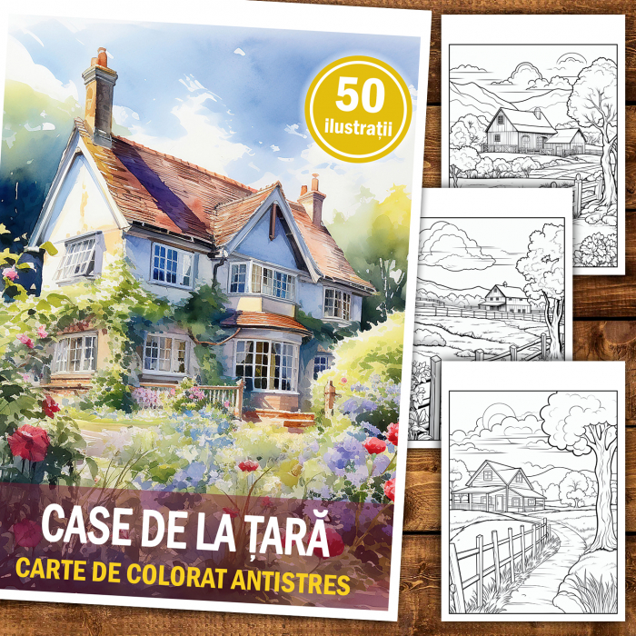 Carte de colorat antistres , 50 de ilustratii Case de la tara, 106 pagini [2]