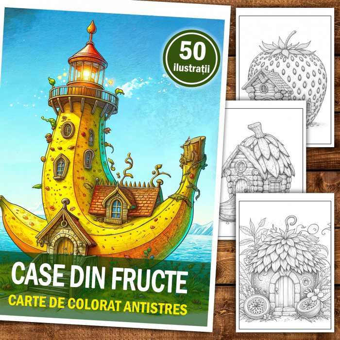 Carte de colorat antistres , 50 de ilustratii Case din Fructe, 106 pagini [2]