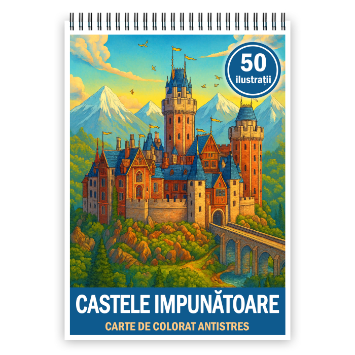 Carte de colorat antistres, 50 de ilustratii Castele Impunatoare, 106 pagini [1]