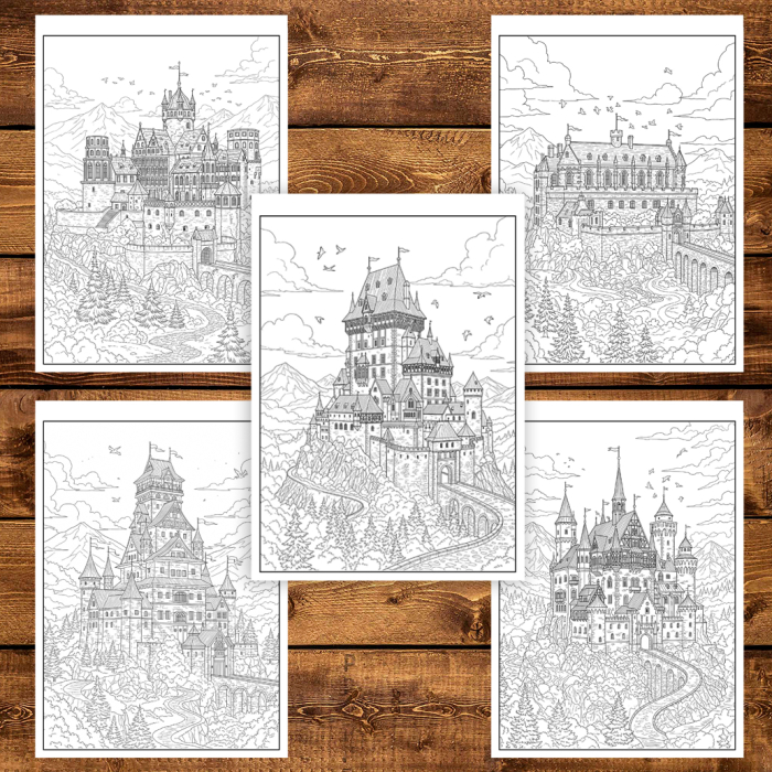 Carte de colorat antistres, 50 de ilustratii Castele Impunatoare, 106 pagini [5]