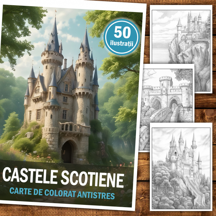 Carte de colorat antistres , 50 de ilustratii Castele Scotiene, 106 pagini [2]