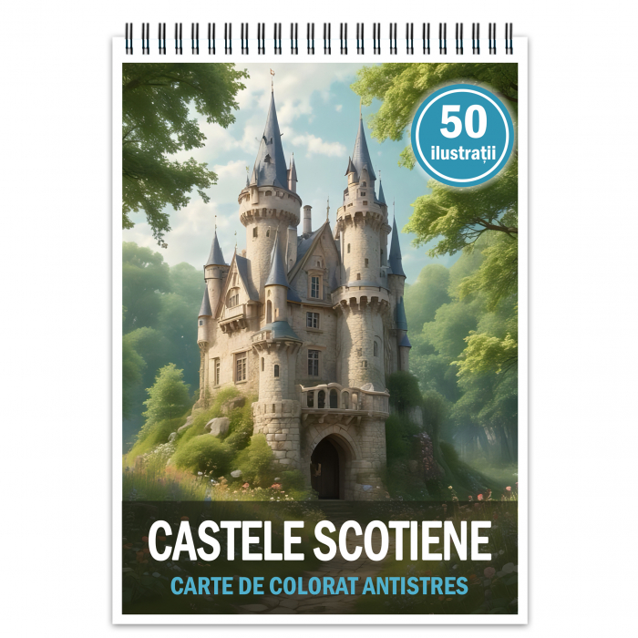 Carte de colorat antistres , 50 de ilustratii Castele Scotiene, 106 pagini [1]