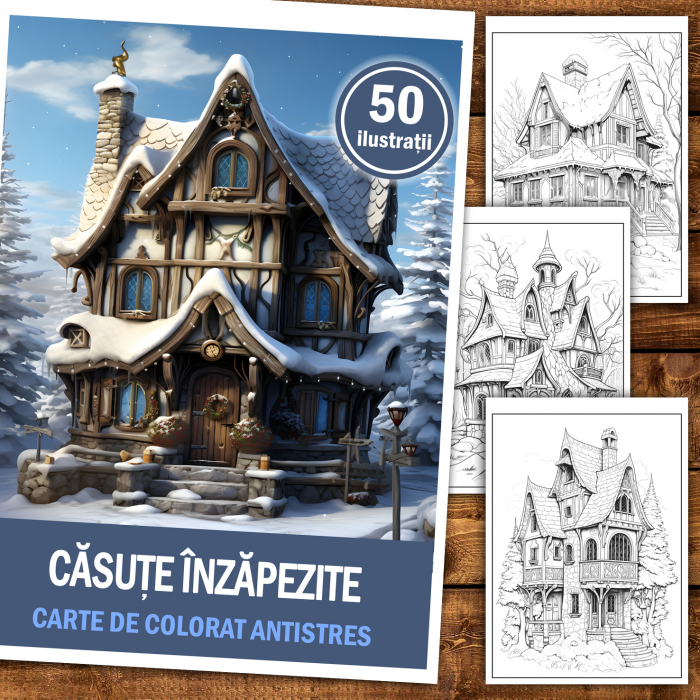 Carte de colorat antistres , 50 de ilustratii Casute Inzapezite, 106 pagini [2]