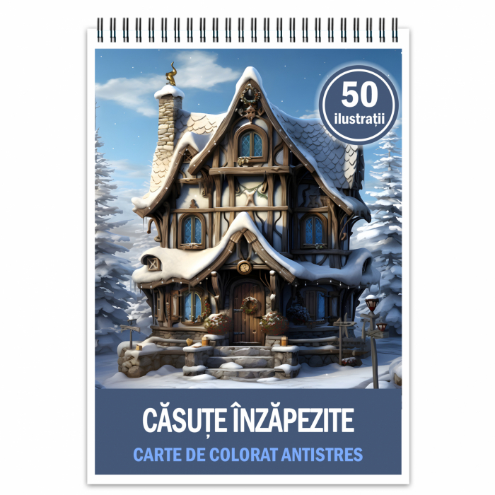 Carte de colorat antistres , 50 de ilustratii Casute Inzapezite, 106 pagini [1]