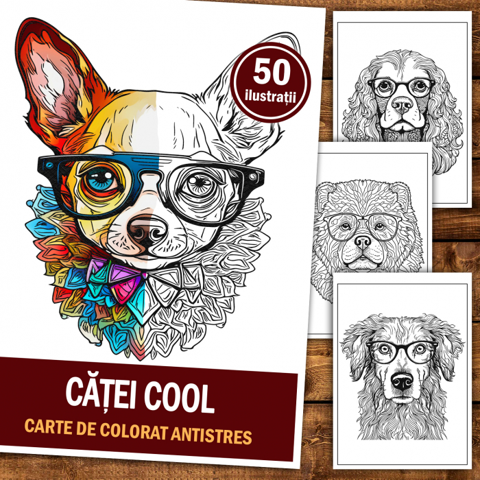 Carte de colorat antistres , 50 de ilustratii Catei Cool, 106 pagini [2]